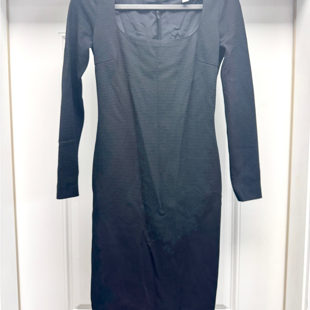 BOSS Hugo Boss Black Textured Sheath Dress Long Sleeve Midi - Picture 2 of 14